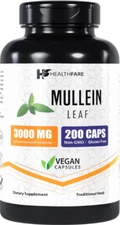Healthfare Mullein Leaf Capsules | 3000mg | 200 Count | Support Lung Cleanse