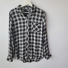 Rails Women's Rayon Black White-Button Front Plaid Shirt size XS