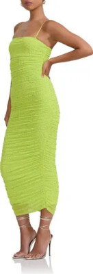 NWT $118 AFRM Hazel Rhinestone Detail Shirred Body-Con Dress LIME PUNCH  Medium | eBay
