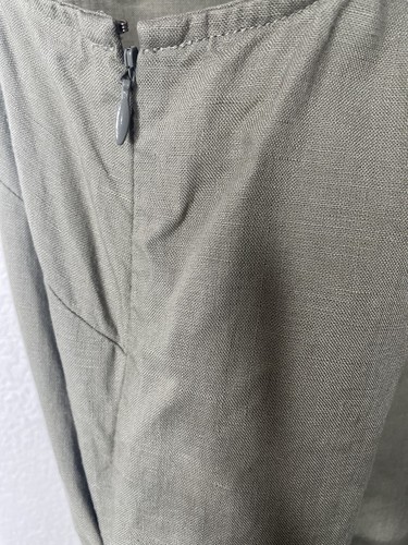 Talbots Size 14 Green 100% Linen Dress Ruffle Front V Neck Belt Knee Length - Picture 5 of 7