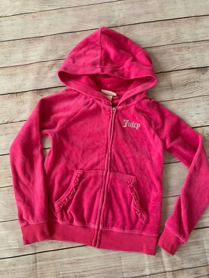 Kids Juicy Couture Hoodie Velour Hot Pink  Size 7  Glitter Scottie Dogs