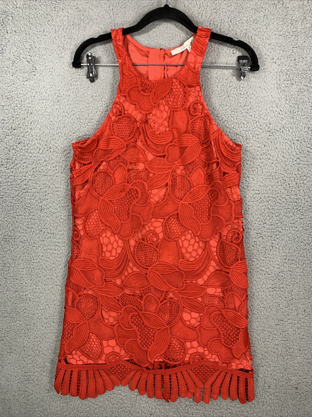 Red Lovers & Friends Cocktail Dress Small Crochet Floral Lined Summer Eyelet-image