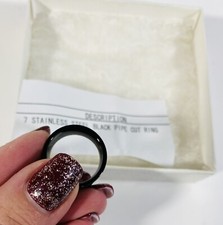 Stainless Steel Black Pipe Cut Ring Unisex Size 7 Wedding NWOT - Free Shipping