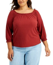MSRP $57 Style & Co Plus Size Clip-Dot Top Maroon Size 0x