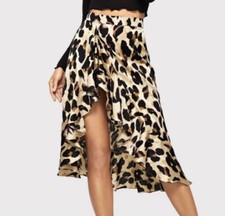 satin leopard print skirt