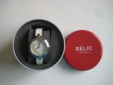 Relic By Fossil Women's Cream Enamel Skinny Band Crystal Accent Watch ZR 34210