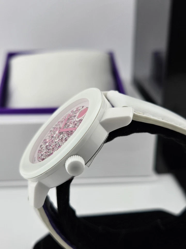 Movado Women's Bold Pink Crystal Dial White Leather Watch - 3600262 ($550 MSRP) - Image 4 of 4