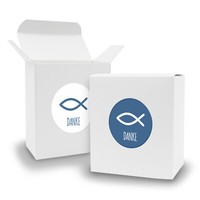 Itenga Set Gastgeschenk Fisch Danke 24X Geschenkbox Quader Sticker Taufe Blau