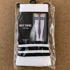 Hot Topic Women's One Size White Black Varsity Stripe Thigh Highs 1 Pair NWT