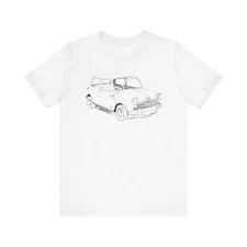 Realistic Pencil Drawing of Morris Mini Car Unisex Jersey Short Sleeve Tee