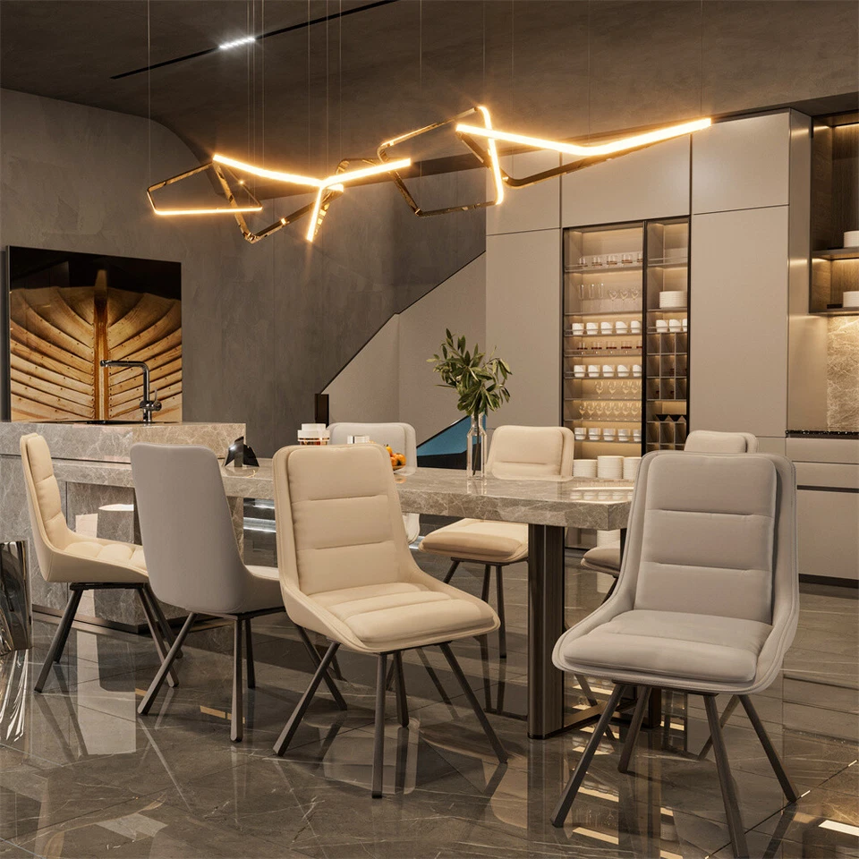 2x Large Swivel Dining Chairs Upholstered Seat Sturdy Metal Legs Computer Chairs - Image 2 of 4