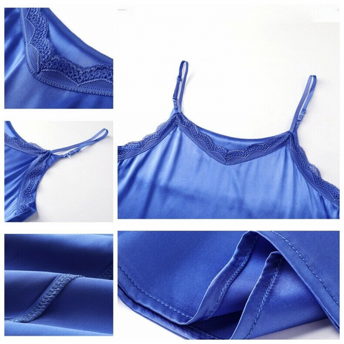 Mujeres Camisola Satén Encaje Ribete Correa Espagueti Chaleco Sedoso Camiseta sin Mangas Ajustable - Imagen 7 de 44