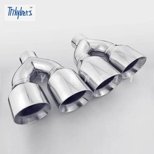 Pair 2.5 In Twin 4 Out 11.8 Long Dual Wall Quad Stainless Steel Exhaust Tips Pair 2.5 In Twin 4 Out 11.8 Long Dual Wall Quad Stainless Steel Exhaust Tips