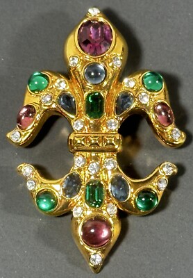 Michaela Von Habsburg Signed Gold Fleur De Lis Brooch Vintage Pendant MVH Crown