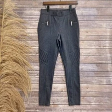 4 H by Halston Black Ribbed Knee Moto Leggings