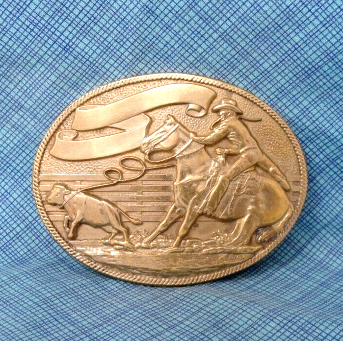 Calf Roping Cowboy Belt Buckle Rodeo Trophy Vtg 70s Award Design Medals ...