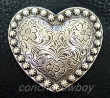 Set of 6 WESTERN horse tack SADDLE ANTIQUE HEART BERRY CONCHOS 1-1/4"