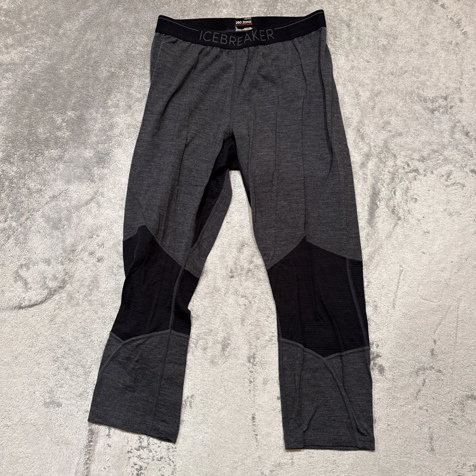 ICEBREAKER Men's Merino 260 ZONE Leggings Base Layer - Gray / Black - Size L
