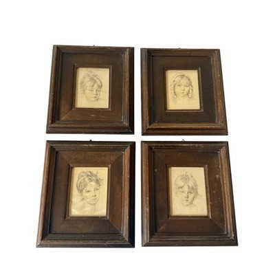 Four Mid-20th Century Framed Miniature Portrait Prints on Silk Artist René David