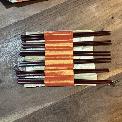 Asian Placemats Chopsticks & Napkins Set Orange &Tan Table Setting For 6 New - Picture 2 of 9