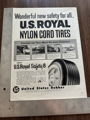 1957 U.S. Royal Nylon Cord Tired Safety 8 Print Ad United States Rubber - Picture 2 of 2
