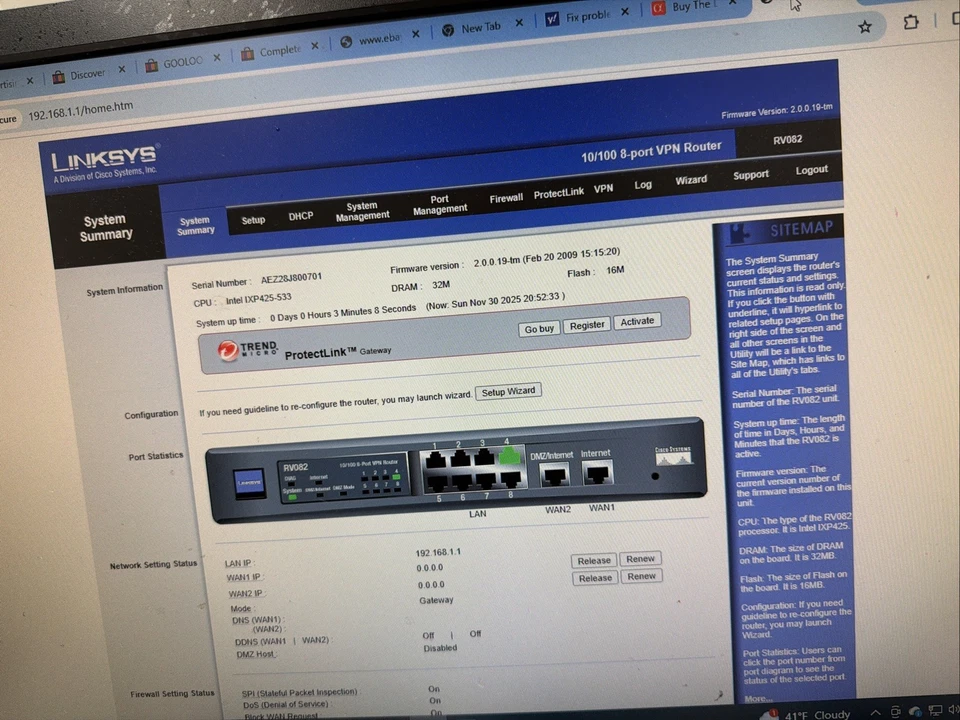 Linksys RV082 100 Mbps 8-Port 10/100 Wired Router - dual WAN load balance & VPN - Image 2 of 4
