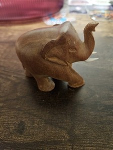 Vintage Hand Carved Elephant Figurine Wood 3 Inches