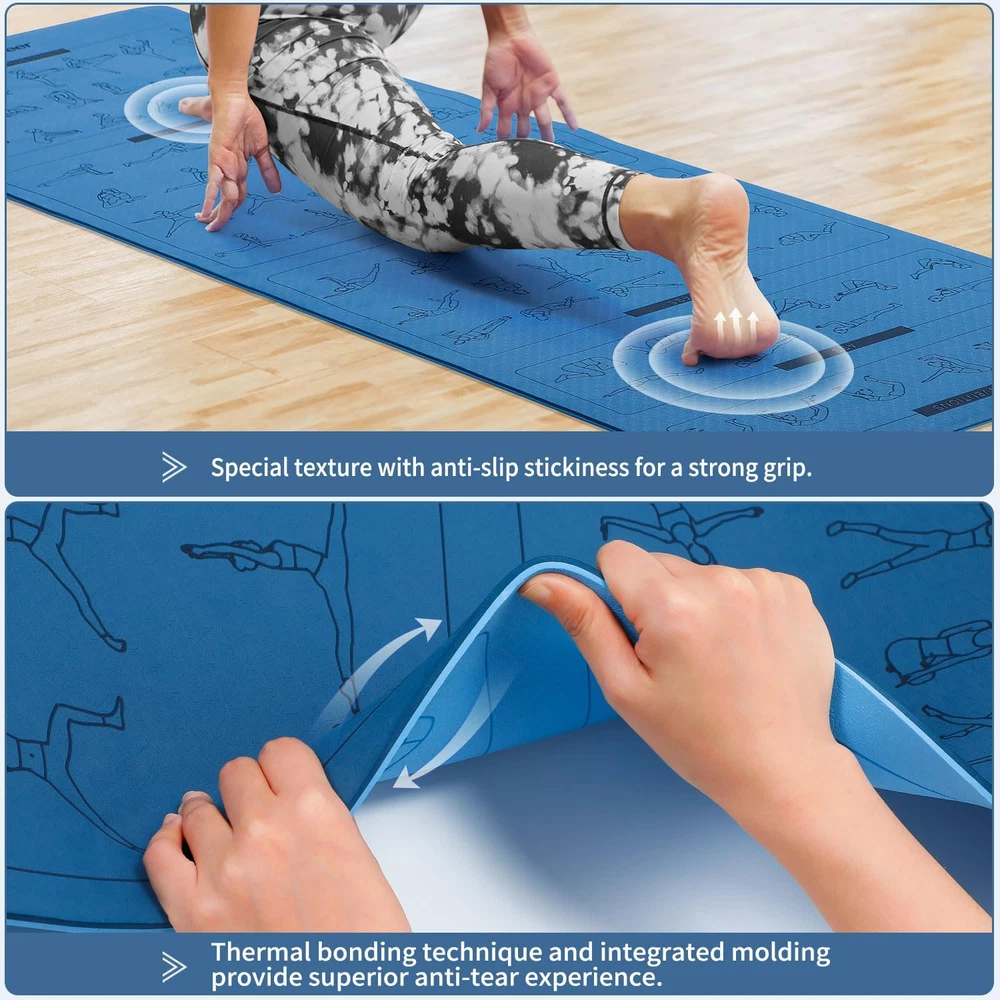 Non-Slip Double-Sided Yoga Mat with Poses for Women & Men - Ideal for Exercise