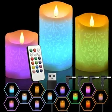 NICEME Rechargeable Color Changing Candles with Remote Timer USB Cable 3PCS LED