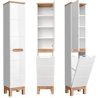 Hochschrank Mit WäSchekorb Badezimmerschrank Weiß Hochglanz Eiche Badschrank Bad