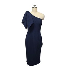 NWT Dress The Population Tiffany Navy Blue One Shoulder Bow Midi Dress Size Med