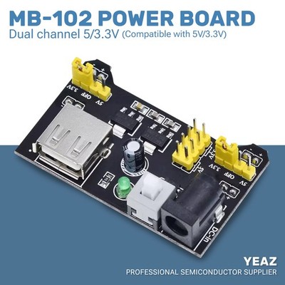 Dual 5V/3.3V Breadboard Power Supply - MB-102, Black, Stable for DIY Prototyping