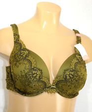 Cacique Lane Bryant Green Lace Floral Lined Wire Boost  Plunge Bra Sz-44 D NEW