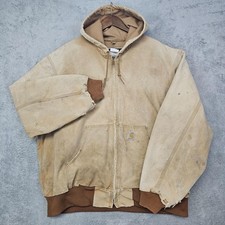 VTG 90's Carhartt USA Made Hooded Duck Jacket Distressed Faded Grunge XXL READ