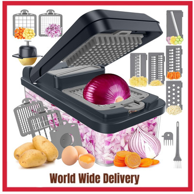 12-in-1 Vegetable Chopper, Kitchen Gadgets with 7 Blades, Veggie, Food, Onion