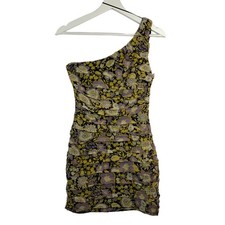 Zara XS Dress Ruched One Shoulder Floral Bodycon Mini Blogger Favorite Cocktail