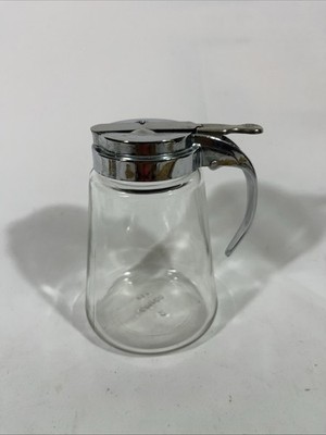 Vintage GEMCO Clear Glass Syrup Dispenser Pitcher with Metal Crome Lid + Handle