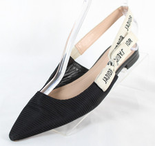 CHRISTIAN DIOR Black Textured Fabric J'ADIOR Logo Slingback Flats 39.5