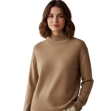 Everlane Cashmere Sweater Women's Sz S Tan Long Sleeve Mock Neck Knit Pullover 