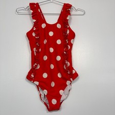 Hanna Andersson Kids One Piece Swimsuit 14-16 Red Polka Dot Ruffle 53287 Pool