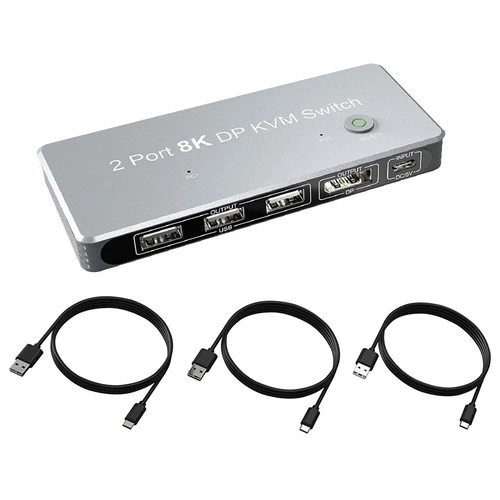 2x1 2 DP Input 1 DP Output Display 8K 30Hz 4K 144Hz KVM Switch Share 1 Monitor
