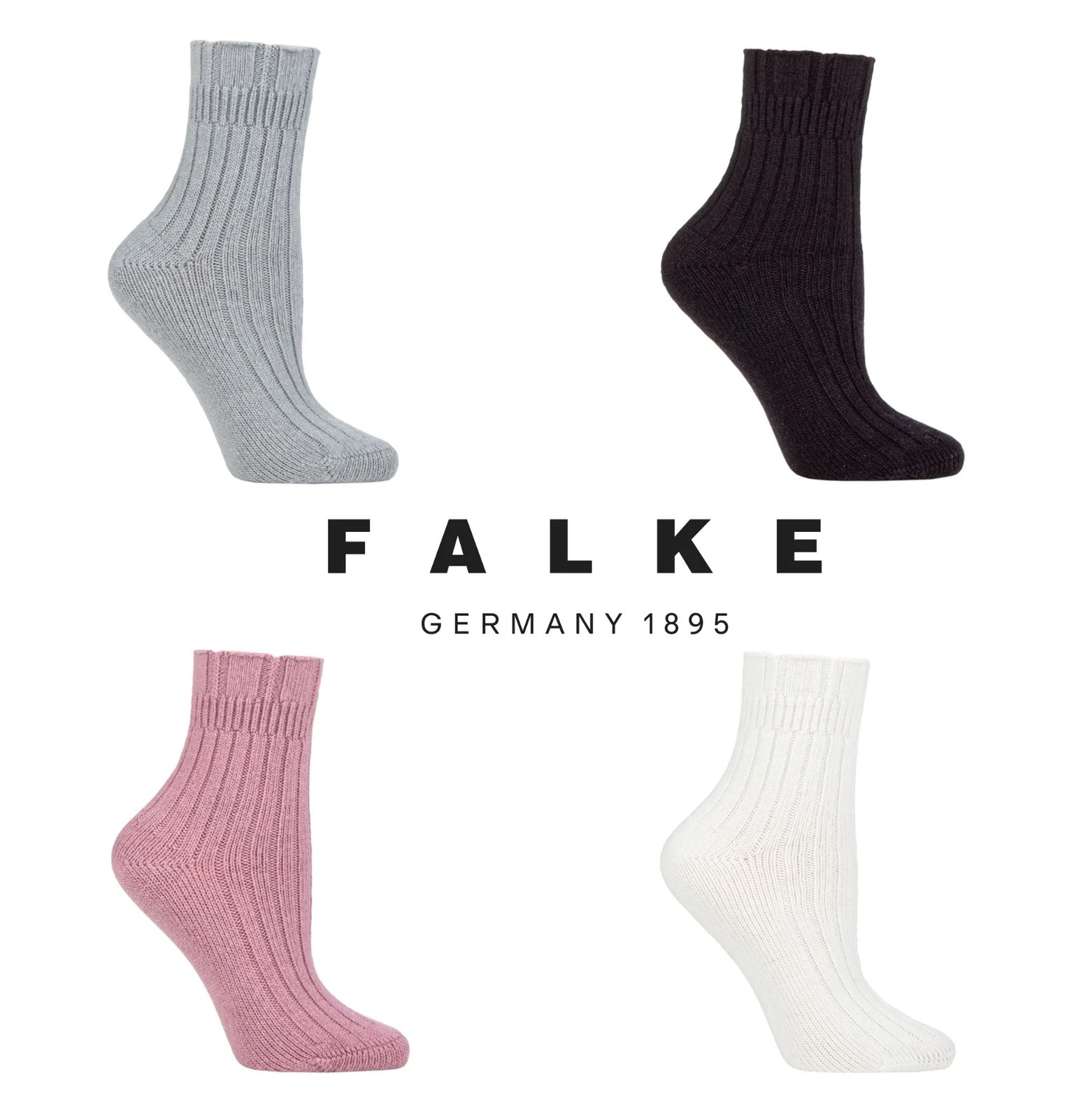 FALKE Womens Luxury Bed Socks Ribbed Wool / Cashmere Blend 2 Sizes - 1 Pair Pack