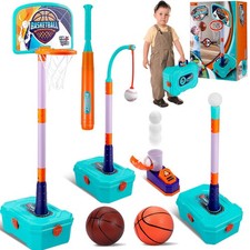 4 in 1 Toddler Basketball Hoop and T Ball Set - Adjustable Kids Basketball Go...