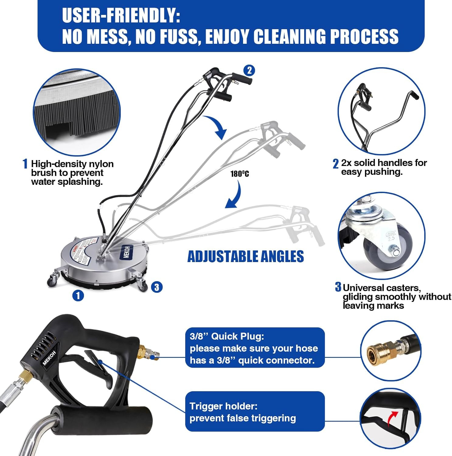 MEKOH Pressure Washer Surface Cleaner 24'', 4500PSI Stainless Steel Surface Clea
