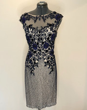 Parker Black Navy Beaded Illusion Cocktail Dress Size 2 NWT Floral Mesh