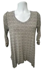 Vintage Philosophy Top L Womens Dark Shark Bite Ruched Bracelet Sleeve Artsy