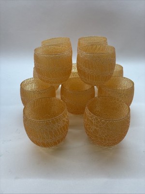 Vintage Set Of 12 Mcm BarWare Orange Spaghetti String Roly Poly Glasses