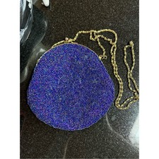 Vintage 80s Beaded Round Evening Clutch - Iridescent Purple Blue approx 7