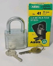 ABUS #41 Padlock Laminated Steel Lock with Keys & Box 1 3/4"  45 mm       (B7)