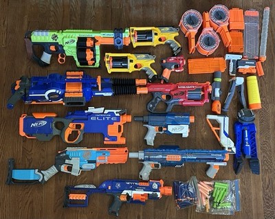 Massive Nerf Blaster Lot W/ Guns Darts Mags Scope Stand Attachments Acc. Bundle